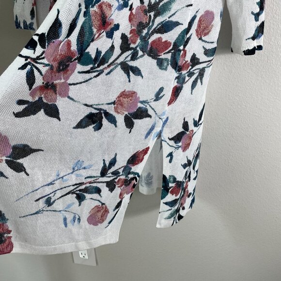 J  Jill Womens Large Floral Open Cardigan Sweater Duster Linen Blend Mid Length - Picture 9 of 9